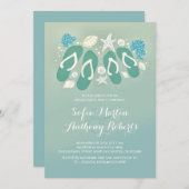 かわいいビーチサンダルビーチ婚約パーティの招待 招待状 (正面/裏面)