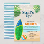 かわいいビーチサーフ誕生日 招待状 (正面/裏面)