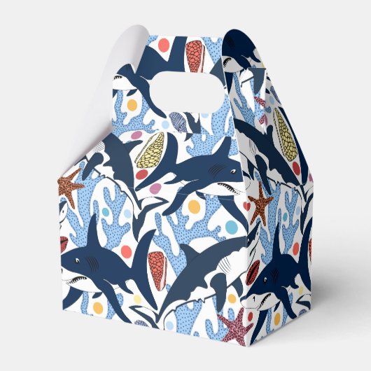 かわいいビーチシャーク柄パーティーボックス フェイバーボックス (正面サイド)