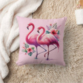 かわいいビーチハウスピンクのフラミンゴ愛好家 クッション (ブランケット)