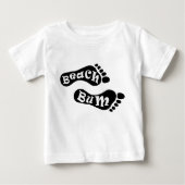 かわいいビーチバムはだしの足跡白黒足 ベビーTシャツ (正面)