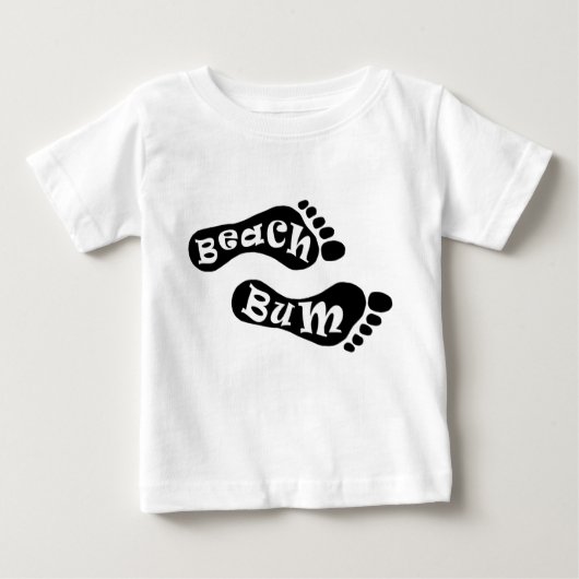 かわいいビーチバムはだしの足跡白黒足 ベビーTシャツ (正面)