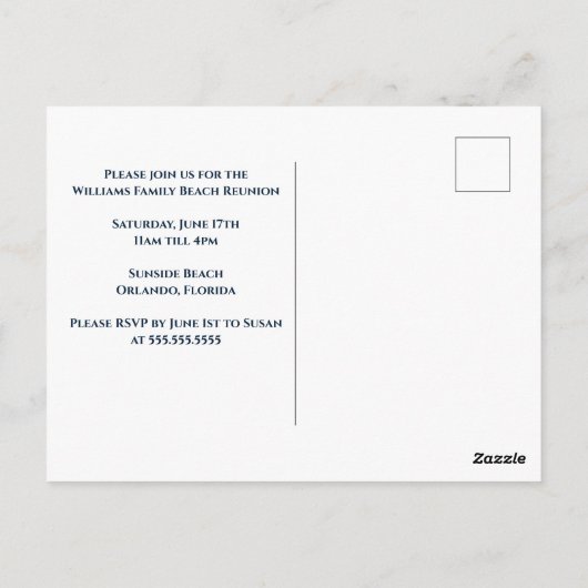 かわいいビーチパームツリーファミリー懇親会招待状 ポストカード (裏面)