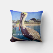 かわいいビーチピアペリカンバードフォトサンデイ引用文 クッション (正面)