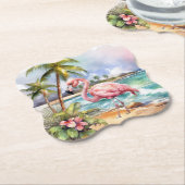 かわいいビーチピンクフラミンゴパーティー ペーパーコースター (アングル)