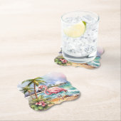 かわいいビーチピンクフラミンゴパーティー ペーパーコースター (インサイチュ)