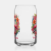 かわいいビーチピンクフラミンゴ追加文字 ガラス缶 (左)