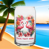 かわいいビーチピンクフラミンゴ追加文字 ガラス缶