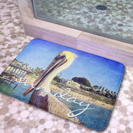 かわいいビーチペリカンバードフォトサンデイスクリプト バスマット