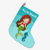 かわいいビーチマーメイドクリスマスホリデイ ラージクリスマスストッキング (正面 (吊り時))
