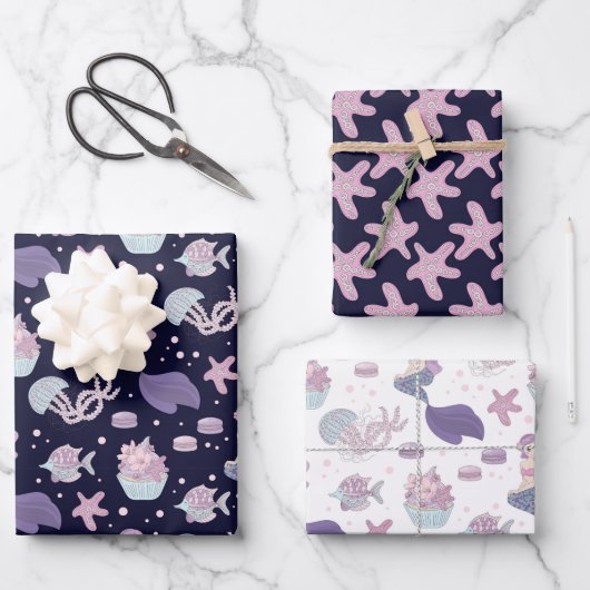 かわいいビーチマーメイドタイルパーティー ラッピングペーパーシート (正面)