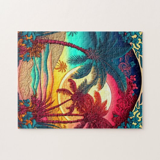 かわいいビーチヤシの木 ジグソーパズル (横)