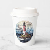 かわいいビーチライトハウスラバーズパーティー紙プレート 紙コップ (正面)