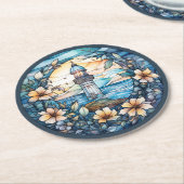 かわいいビーチライトハウス愛好家パーティー ラウンドペーパーコースター (アングル)