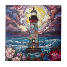 かわいいビーチライトハウス愛好家 タイル