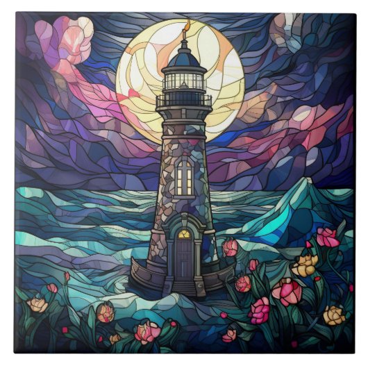 かわいいビーチライトハウス愛好家 タイル (正面)