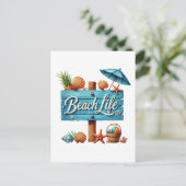 かわいいビーチライフのワードアートサイン ポストカード (スタンド正面)