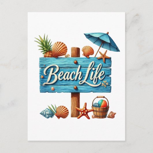 かわいいビーチライフのワードアートサイン ポストカード (正面)