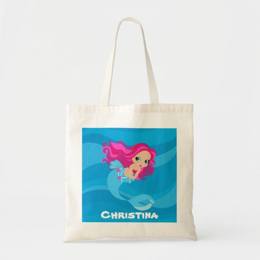 かわいいビーチ人魚トートバッグ名を追加 トートバッグ (正面)
