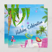 かわいいビーチ冬の鳥クリスマスパーティの招待状 シーズンカード (正面/裏面)