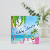 かわいいビーチ冬の鳥クリスマスパーティの招待状 シーズンカード (スタンド正面)