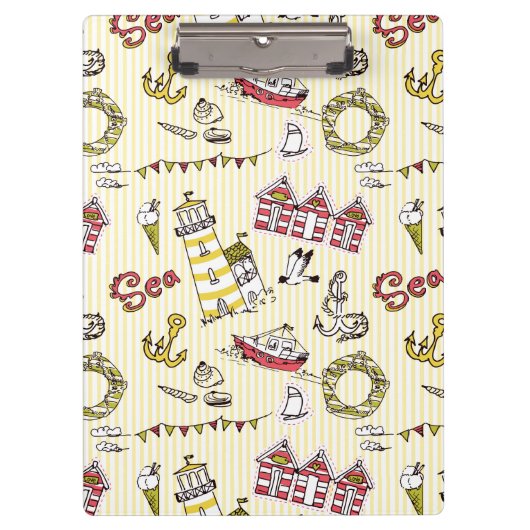 かわいいビーチ場面パターン クリップボード (正面)