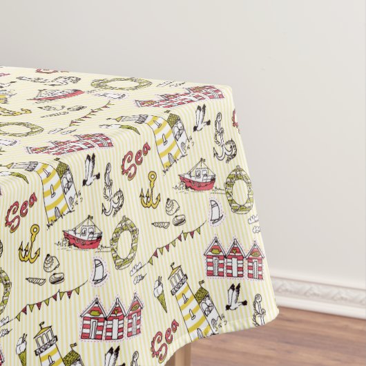 かわいいビーチ場面パターン テーブルクロス (インサイチュ)