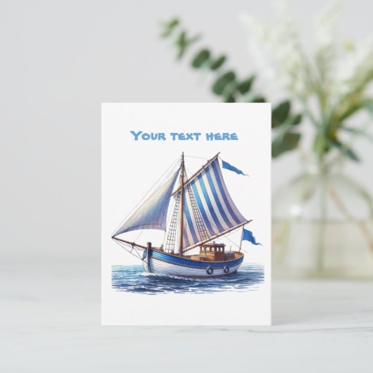 かわいいビーチ帆船を追加文字 ポストカード (スタンド正面)