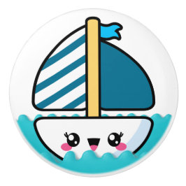 かわいいビーチ帆船セラミックノブ セラミックノブ