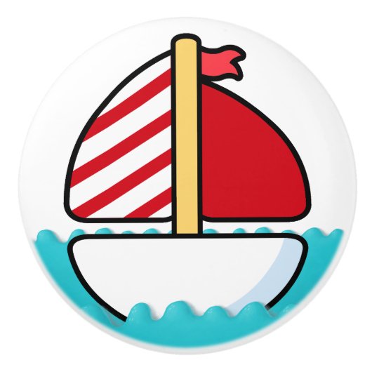 かわいいビーチ帆船セラミックノブ セラミックノブ (正面)