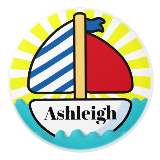 かわいいビーチ帆船セラミックノブ セラミックノブ (正面)