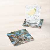 かわいいビーチ格言と傘 スクエアペーパーコースター (インサイチュ)