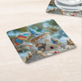 かわいいビーチ格言と傘 スクエアペーパーコースター (アングル)