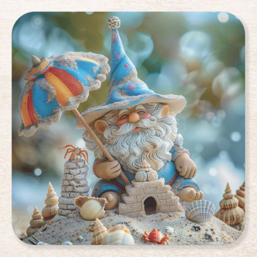 かわいいビーチ格言と傘 スクエアペーパーコースター (正面)