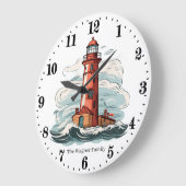 かわいいビーチ灯台の恋人の名前を追加 ラージ壁時計 (傾斜)