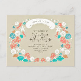 かわいいビーチ結婚式日付はがきを保存 案内ポストカード