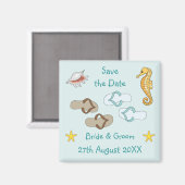 かわいいビーチ結婚式日付磁石を保存 マグネット (正面/裏面)