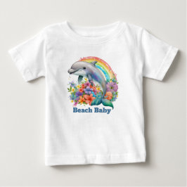 かわいいビーチ赤ちゃんイルカカスタムテキスト ベビーTシャツ