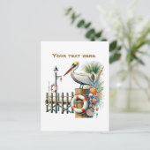 かわいいビーチ追加文字鳥 ポストカード (スタンド正面)