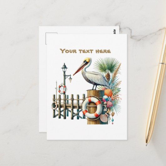 かわいいビーチ追加文字鳥 ポストカード (正面/裏面インサイチュ)