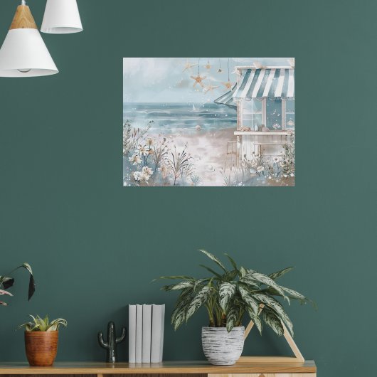 かわいいビーチ風景イラストレーション水彩スタイル ポスター (リビング1)