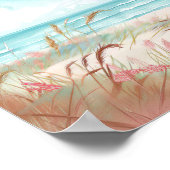 かわいいビーチ風景イラストレーション水彩スタイル ポスター (角)