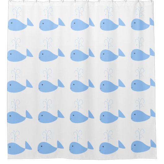 かわいいビーチ魚マンガの青鯨の子どもたちの色 シャワーカーテン (正面)