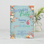 かわいいビーチ、水中、魚の子供の誕生日 招待状 (スタンド正面)