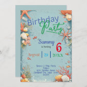かわいいビーチ、水中、魚の子供の誕生日 招待状 (正面/裏面)
