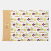 かわいいビーツレモンとニンジンの水彩模様 キッチンタオル (横)