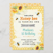 かわいいビーテーマ誕生日シャワーパーティー 招待状 (正面/裏面)