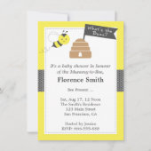 かわいいビーテーマ赤ちゃんシャワー黄色と濃い灰色 招待状 (正面)