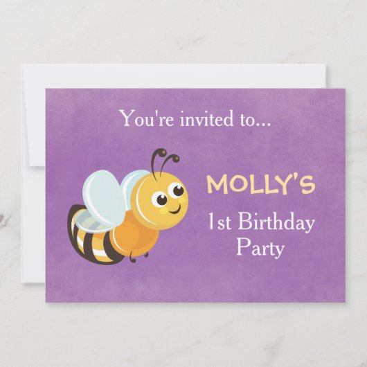 かわいいビーテーマ1st誕生日パーティの招待状カード 招待状 (正面)