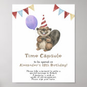 かわいいビーバーのタイムカプセル 1歳の誕生日 ポスター (正面)